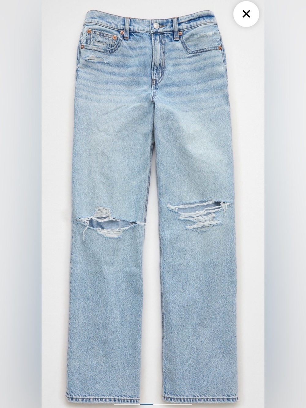 American Eagle Outfitters Light Blue Straight-Leg Distressed Jeans